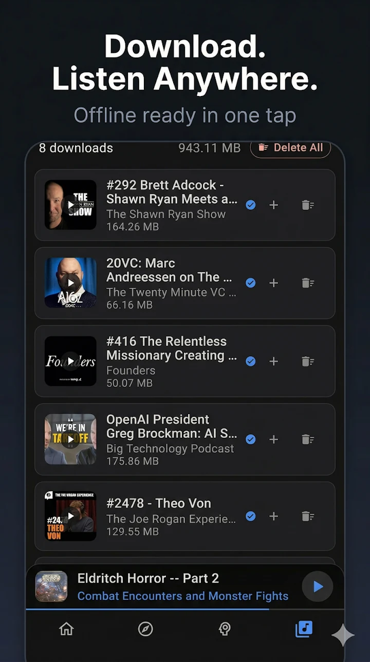 Heruntergeladene Podcast-Episoden in The Podcast App