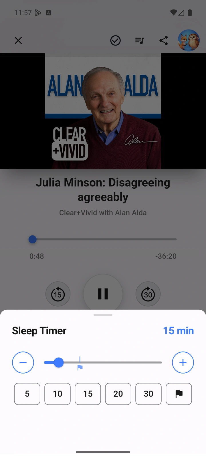The Podcast App ポッドキャスト プレーヤーのスリープ タイマー ピッカー
